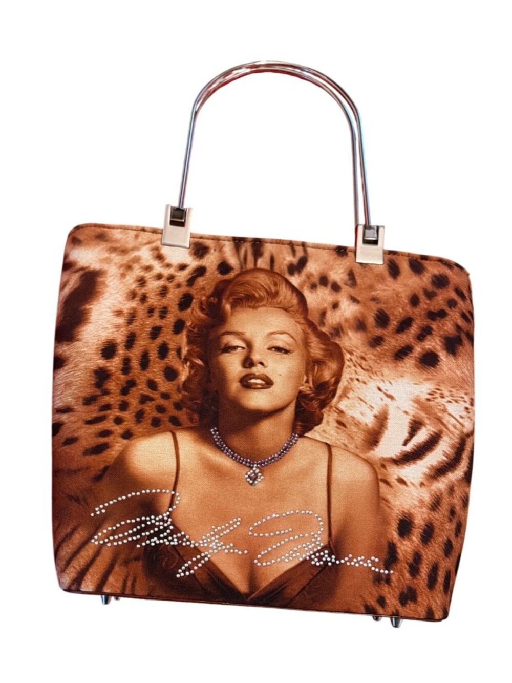 Vtg Marilyn Monroe Cielo Creations Leopard Purse Rhinestones Metal Handles NWT